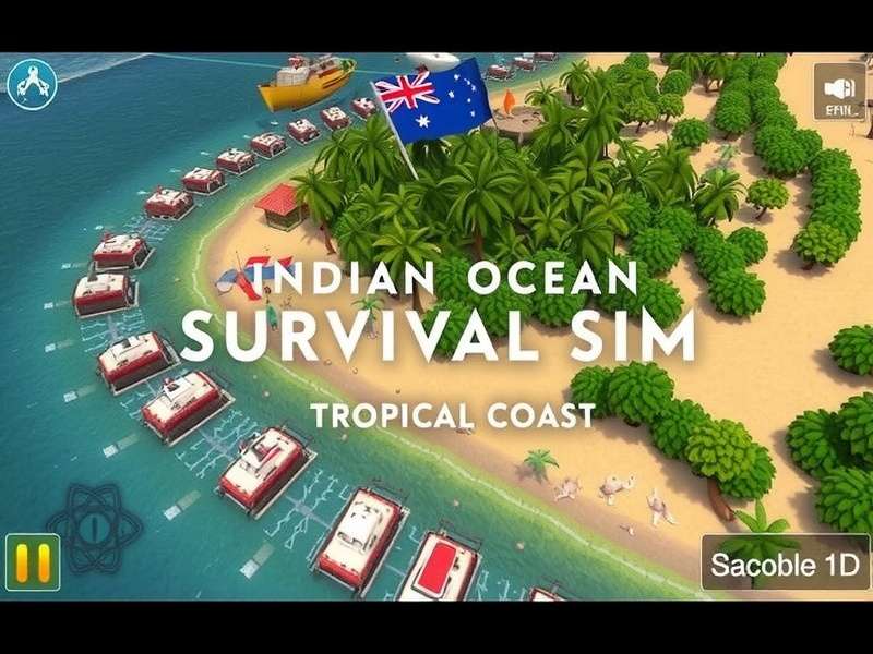 Tropical Indian Coast in Indian Ocean Survival Sim Indian Ocean Survival Sim gameplay screenshot showing tropical Indian coast